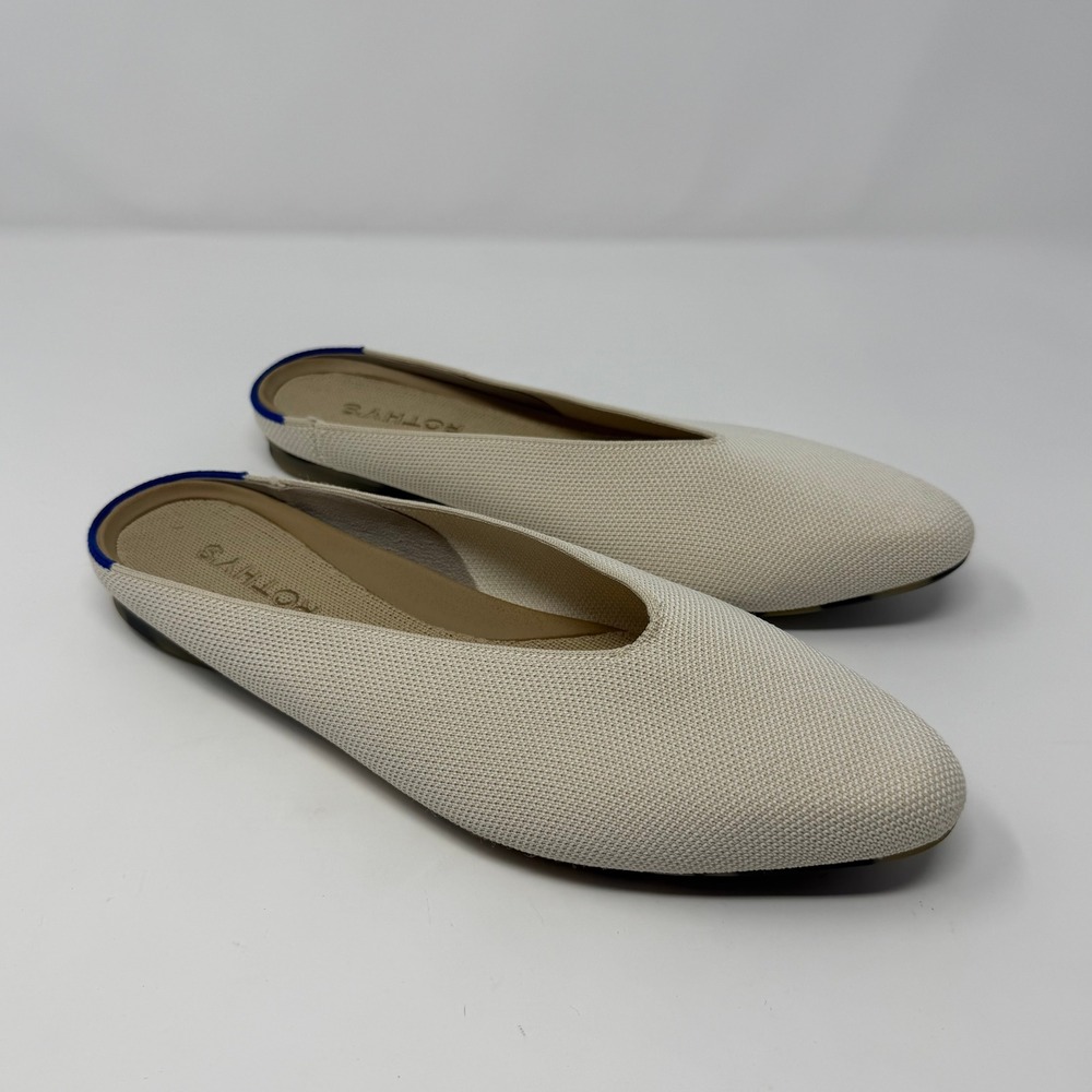 Rothys The Almond Demi Mules Off White Cream Tortoise Shell Sole Size 8.5